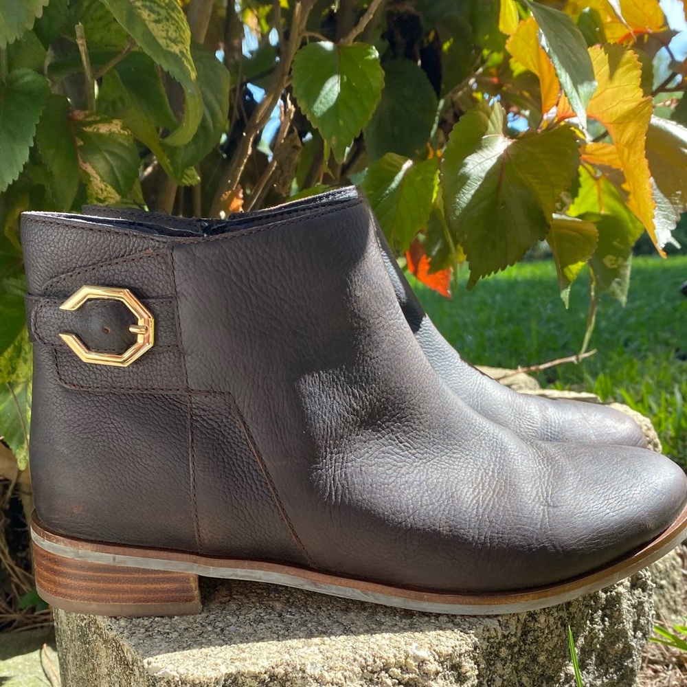 Cole Haan Lilah Buckle Brown Leather Ankle Boots Booties Women’s Size 9